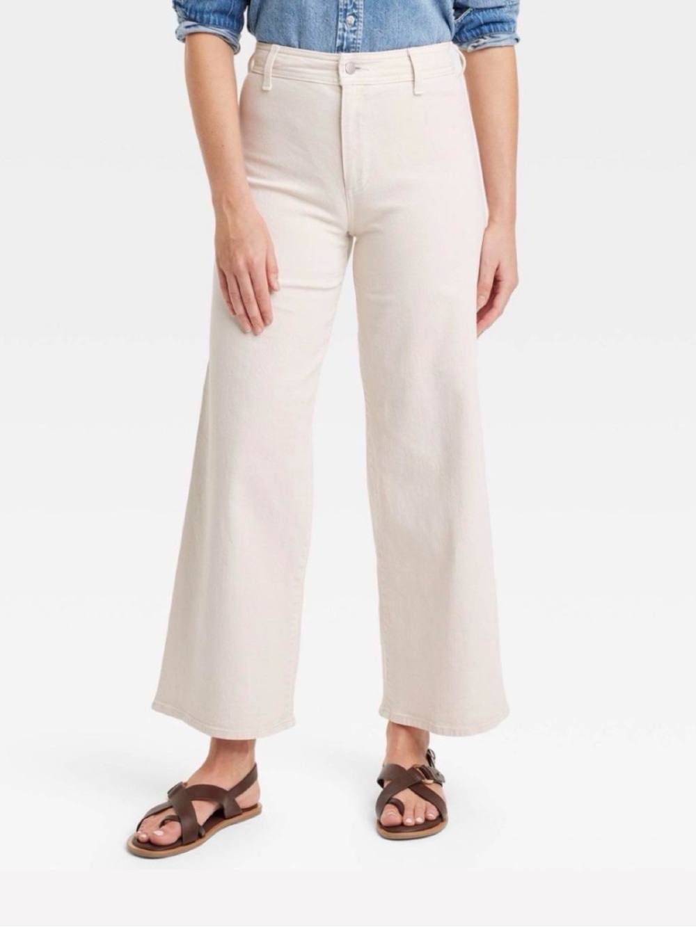 Universal Thread Cream Denim High Rise Wide Leg Ankle Cropped Pants Sz 8